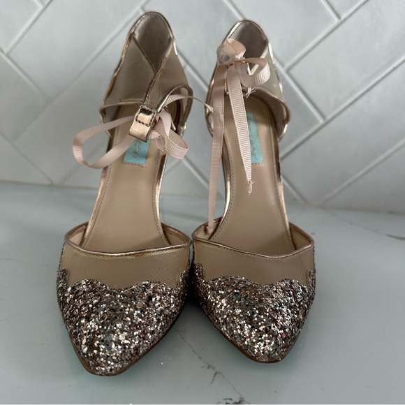 Betsey Johnson Silver and Cream Heels with Open Toe and Ankle Strap - Picture 2 of 6